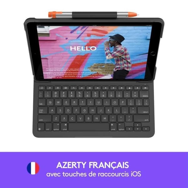 Tangentbordsfodral för Ipad 10,2" (7:e, 8:e, 9:e generationen) - Logitech - Slim Folio Ipad - AZERTY - Grå