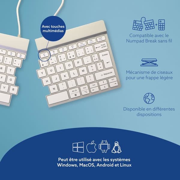 Datortangentbord R-go verktyg - ergonomiskt tangentbord R-GO SPLIT BREAK ERGONOMISKT TANGENTBORD AZERTY (FR) BLUETOOTH W
