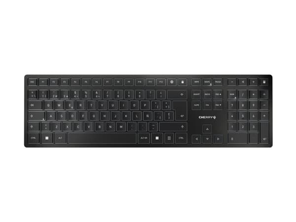 CHERRY KW 9100 SLIM - Tangentbord - trådlös - 2.4 GHz, Bluetooth 4.0 - spansk - tangentbrytare: CHERRY SX - svart, silver