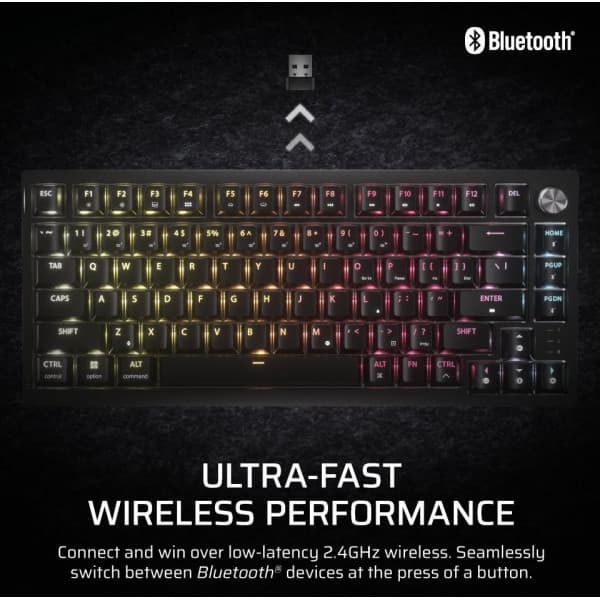 Corsair K65 PLUS WIRELESS-spel-tangentbord, MLX Red Tactile-brytare, svart