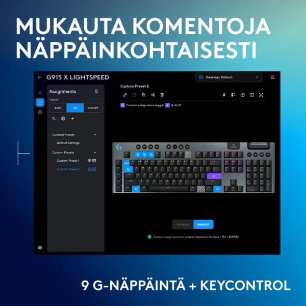 Logitech G915 X LIGHTSPEED -lågprofils gamingtangentbord, Tactile-knappar, svart