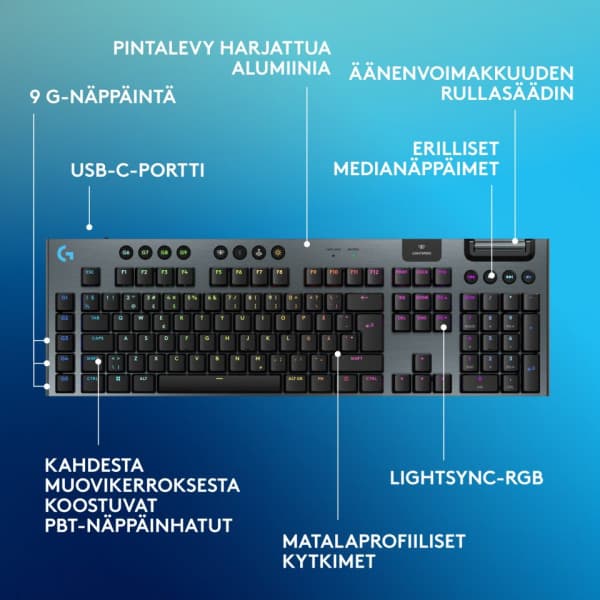 Logitech G915 X LIGHTSPEED -lågprofils gamingtangentbord, Tactile-knappar, svart
