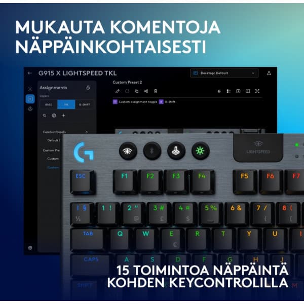 Logitech G915 X LIGHTSPEED TKL - lågt proffilt gamingtangentbord, linjära brytare, svart