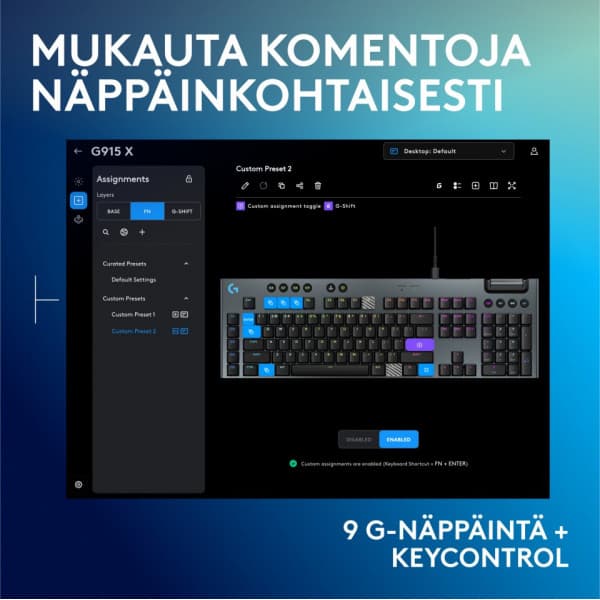 Logitech G915 X -matalaprofiilinen langallinen pelinäppäimistö, Tactile-kytkimet, musta