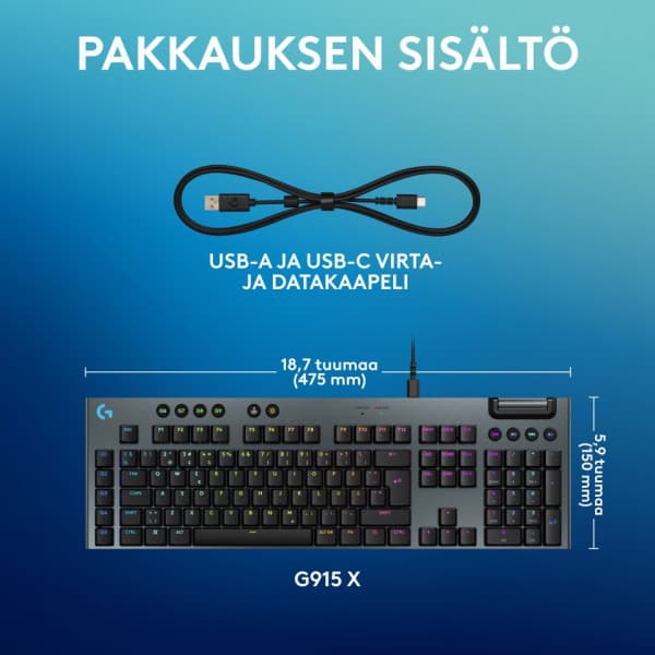 Logitech G915 X -matalaprofiilinen langallinen pelinäppäimistö, Tactile-kytkimet, musta