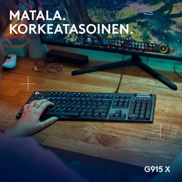 Logitech G915 X -matalaprofiilinen langallinen pelinäppäimistö, Tactile-kytkimet, musta