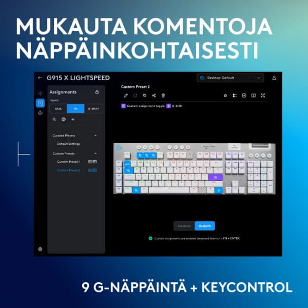 Logitech G915 X LIGHTSPEED - lavprofil gaming tastatur, Tactile switches, hvid