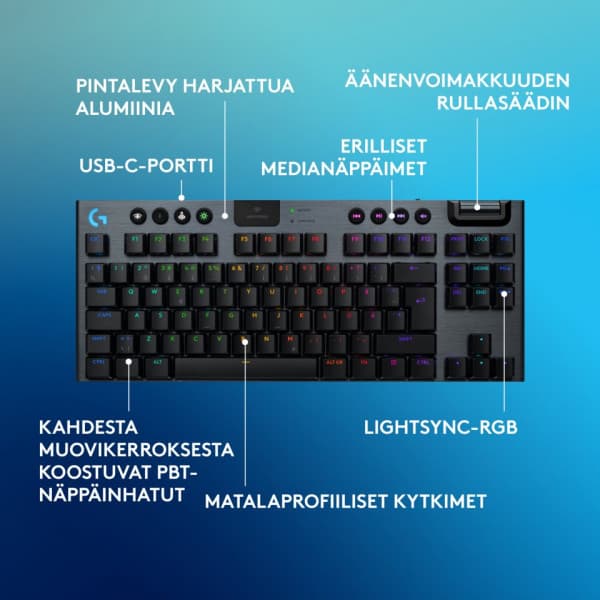 Logitech G915 X LIGHTSPEED TKL -matalaprofiilinen pelinäppäimistö, Tactile-kytkimet, musta