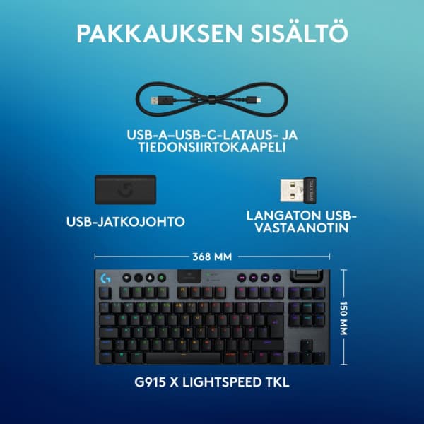 Logitech G915 X LIGHTSPEED TKL -matalaprofiilinen pelinäppäimistö, Tactile-kytkimet, musta