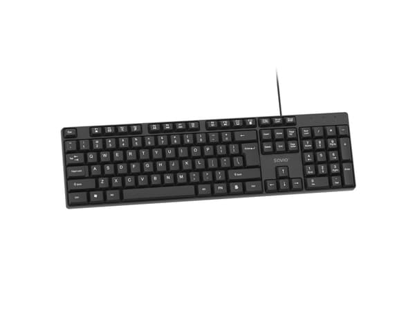 Savio KB-01, Fuld størrelse (100 %), Ledningsført, USB, Membran, QWERTY, Sort