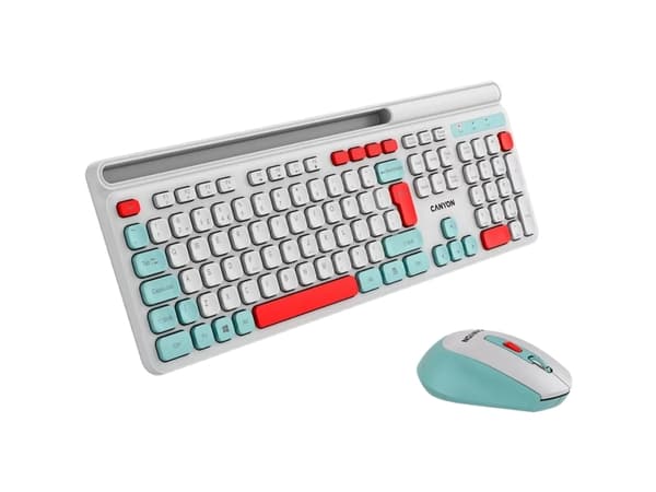 Canyon HSET-W5, Trådlös, RF Trådlös, Saxbrytare, QWERTY, Vit, Mus inkluderad