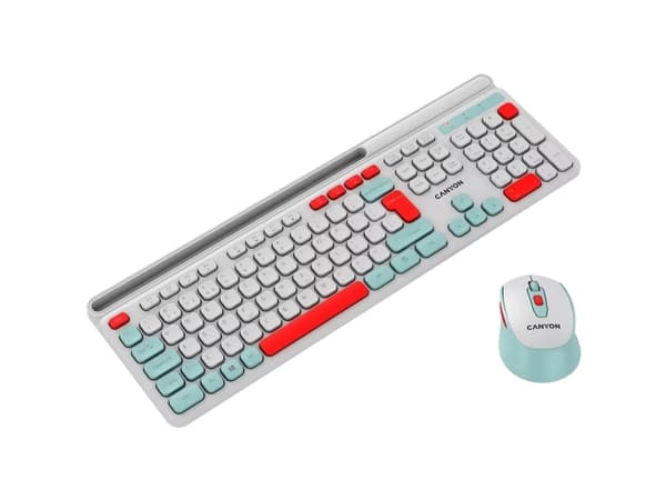 Canyon HSET-W5, Trådlös, RF Trådlös, Saxbrytare, QWERTY, Vit, Mus inkluderad