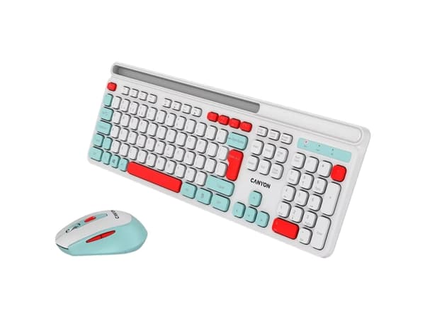 Canyon HSET-W5, Trådlös, RF Trådlös, Saxbrytare, QWERTY, Vit, Mus inkluderad