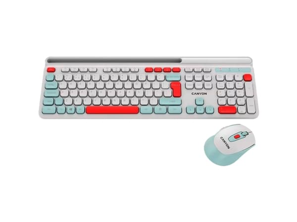 Canyon HSET-W5, Trådlös, RF Trådlös, Saxbrytare, QWERTY, Vit, Mus inkluderad Vit