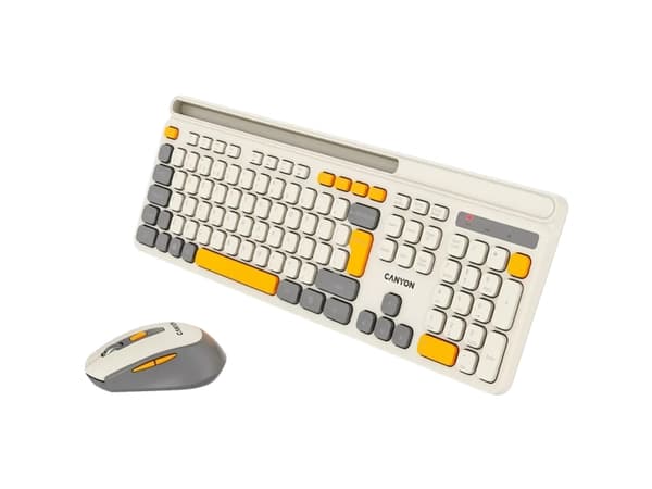 Canyon HSET-W5, Trådlös, RF Trådlös, Saxbrytare, QWERTY, Beige, Mus inkluderad