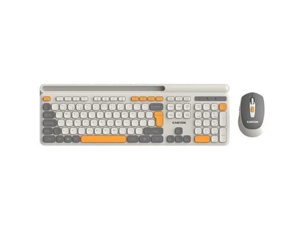 Canyon HSET-W5, Trådlös, RF Trådlös, Saxbrytare, QWERTY, Beige, Mus inkluderad Beige