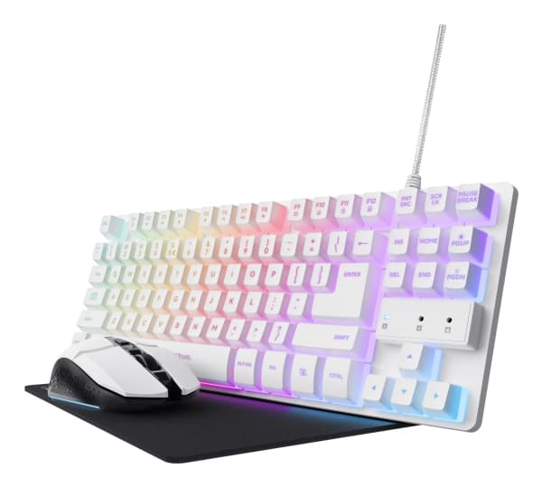 Trust Nicht kategorisiert, Koblet med ledninger (ikke trådløs), USB, QWERTY, RGB LED, Hvit, Mus inkludert
