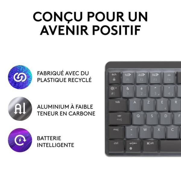 Tangentbord - Trådlöst - Logitech - MX Mini - Mekanisk - Bakgrundsbelyst - AZERTY - Grafit