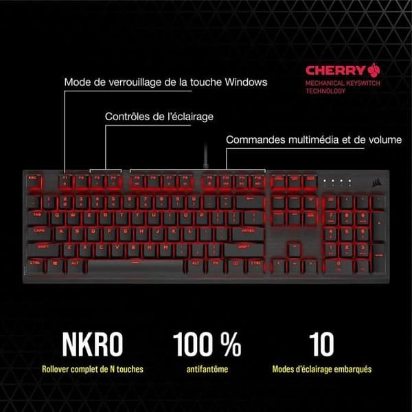 CORSAIR K60 PRO Mekaniskt speltangentbord med röd LED - Azerty - Svart (CH-910D029-FR)