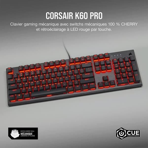CORSAIR K60 PRO Mekaniskt speltangentbord med röd LED - Azerty - Svart (CH-910D029-FR)