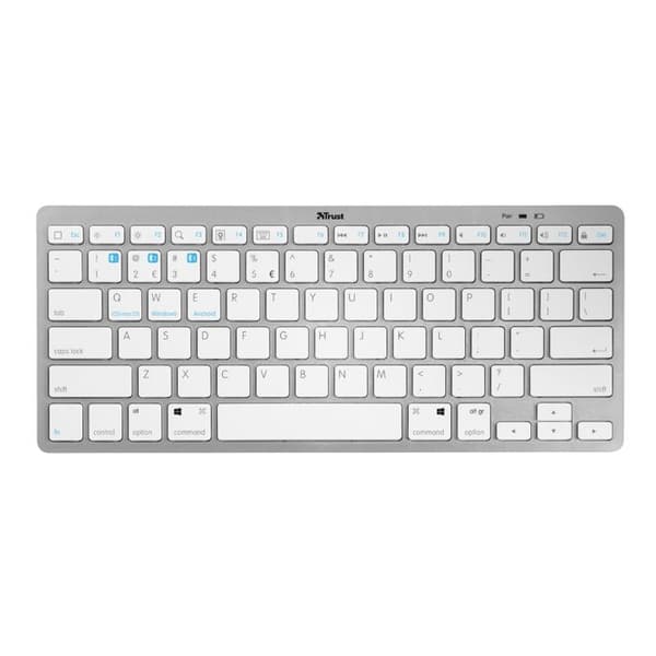 Trust Nado Mini Bluetooth trådlöst tangentbord, franskt QWERTY Metallisk, Vit