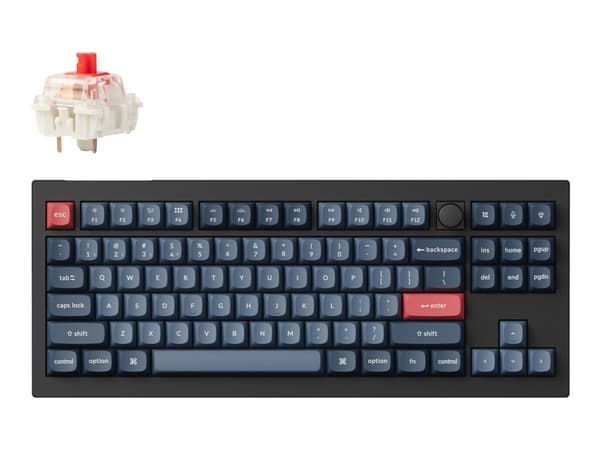 Keychron V3 Max - Tangentbord - QMK/VIA, anpassat mekaniskt - TKL - med vred - bakgrundsbelyst - trådlös - USB-C, Bluetooth 5.1, 2.4 GHz, USB - tange Svart, Grå