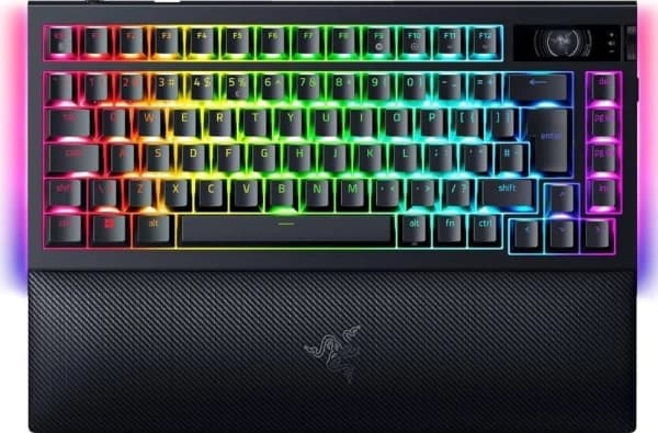 Razer BlackWidow V4 Pro - Tastatur - 75% - med OLED display, roterende koder - bakgrunnsbelyst - trådløs - USB-C, 2.4 GHz, Bluetooth 5.1 - QWERTY - U