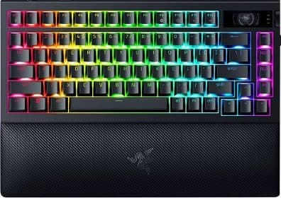 Razer BlackWidow V4 Pro - Tastatur - 75% - med OLED display, roterende koder - bakgrunnsbelyst - trådløs - USB-C, 2.4 GHz, Bluetooth 5.1 - QWERTY - U