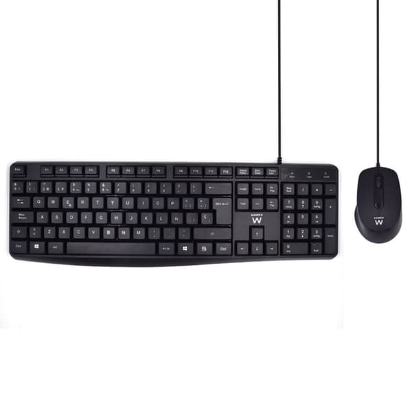 Tangentbord och Mus Ewent EW3006 Svart Qwerty Spanska QWERTY Svart