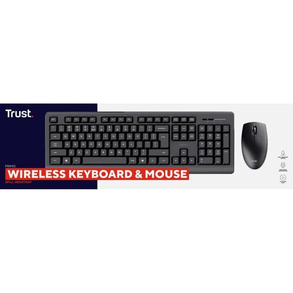 Trådlöst Tangentbord och Mus Trust Primo Svart Svartvit Engelska EEUU Qwerty US