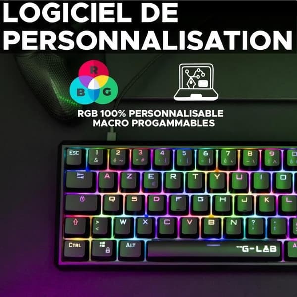 Speltangentbord - The G-Lab - KEYZ TALLIUM TKL - Mekanisk (röd switch) - Hot Swappable - RGB - Trådbunden - Azerty - Svart