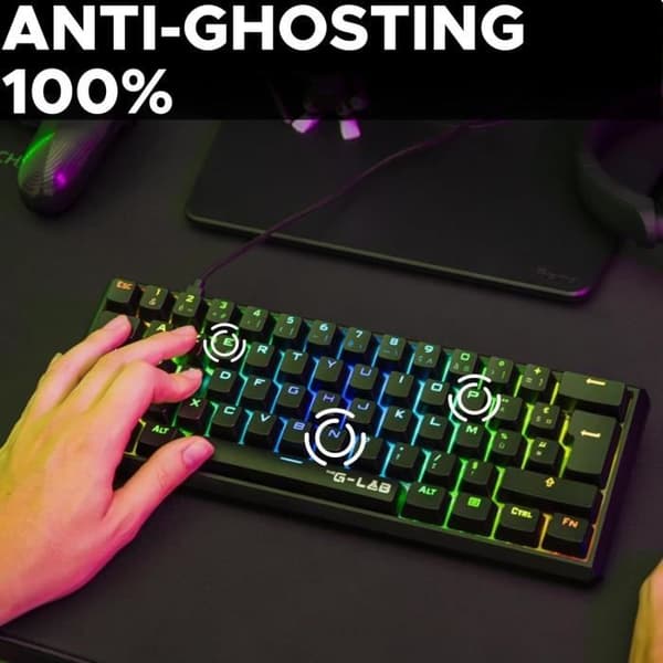 Speltangentbord - The G-Lab - KEYZ TALLIUM TKL - Mekanisk (röd switch) - Hot Swappable - RGB - Trådbunden - Azerty - Svart