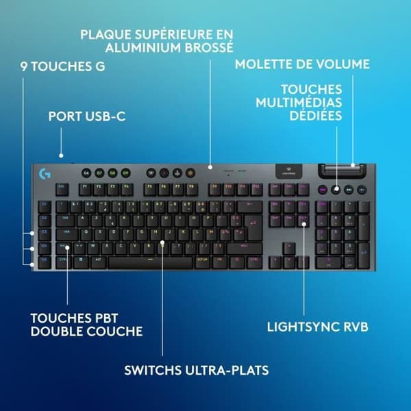 Speltangentbord - trådlöst - Logitech G - G915 TKL X - Switch linjär - AZERTY - Svart