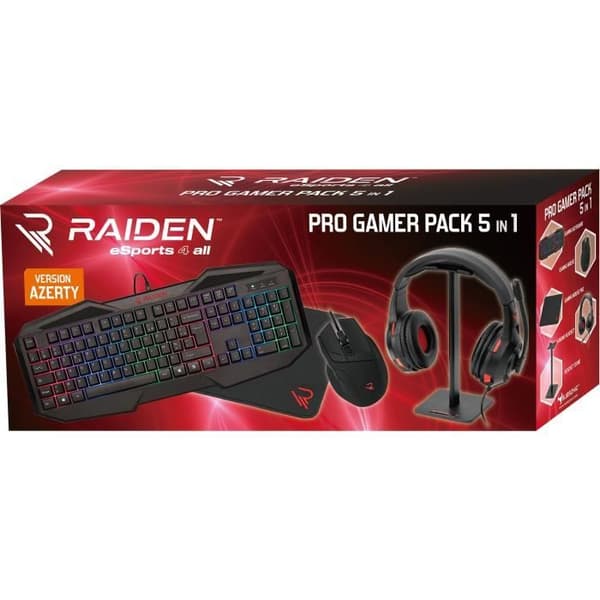 Subsonic Raiden - Paket med 5-i-1 speltillbehör för PC: QWERTY-tangentbord - Mus - Matta - Hörlurar och ställ för hörlurar