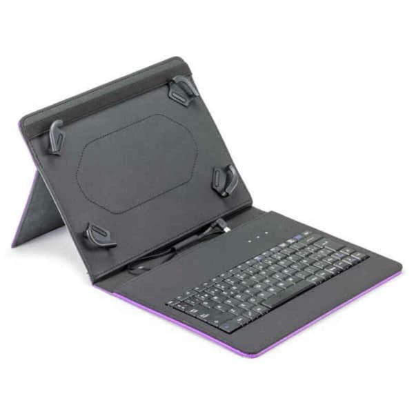 Bluetooth-näppäimistö ja tabletin tuki Maillon Technologique MTKEYUSBPR2 9.7"-10.2" Musta Espanjalainen Qwerty Purppura Espanja