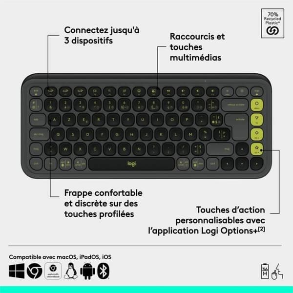 Langaton näppäimistö Logitech Pop Icon Keys Tumman harmaa AZERTY