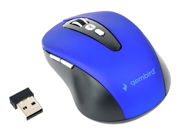 Gembird MUSW-4B-03-B - Mus - optisk - 4 knappar - trådlös - 2.4 GHz - trådlös USB-mottagare - svart, blå - blåsa