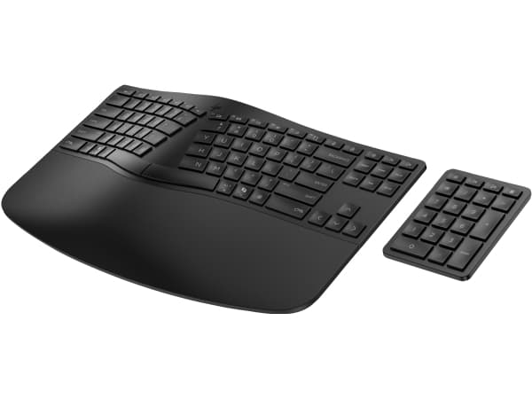 HP 960 Ergonomic Wireless Keyboard, Full-size (100%), Wireless, RF Wireless + Bluetooth, Membrane, QWERTY, Black