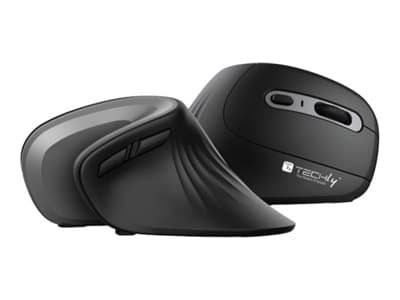 TECHly - Mus - ergonomisk - vertikal - optisk - 6 knappar - trådlös - 2.4 GHz - trådlös USB-mottagare - svart - hängande låda