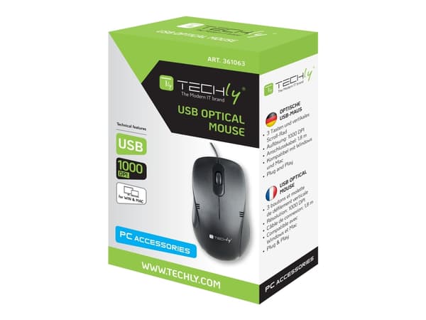 TECHly - Mus - ergonomisk - vertikal - optisk - 6 knappar - trådlös - 2.4 GHz - trådlös USB-mottagare - svart - hängande låda