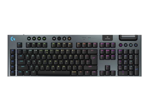 Logitech G G915 X - Tastatur - LIGHTSPEED - bakgrunnsbelyst - trådløs - 2.4 GHz, Bluetooth, USB - QWERTY - US International - tastsvitsj: GL Linear - Sort