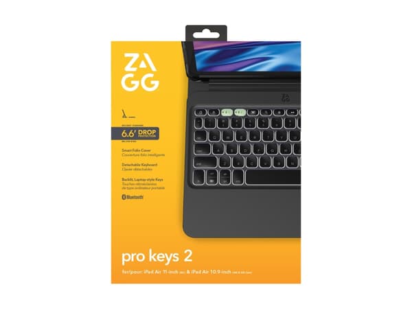 ZAGG Pro Keys 2 - Tastatur og folioveske (foliodekke) - bakgrunnsbelyst - trådløs - Bluetooth - QWERTY - Nordisk - for Apple 11-inch iPad Air Wi-Fi,