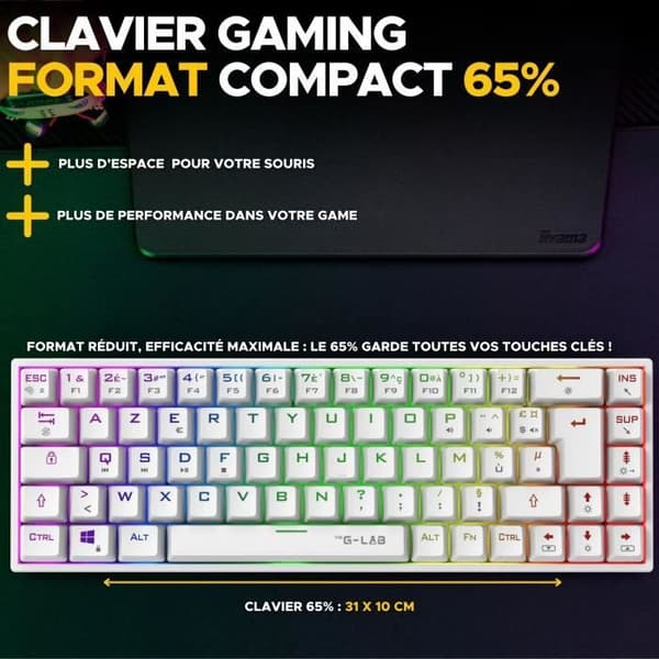 Speltangentbord - The G-Lab - KEYZ TITAN - Mekanisk (röd switch) - Trådbunden - RGB - Vit