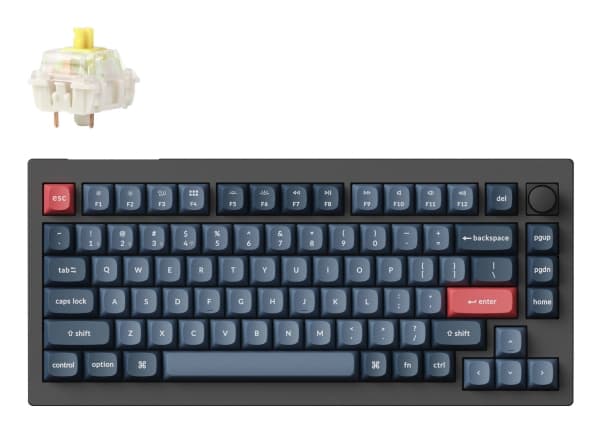 Keychron V1 Max, 75%, Kabel & Trådlös, USB + RF Wireless + Bluetooth, Mekaniska tangentbrytare, RGB LED, Svart, Grå Svart, Grå