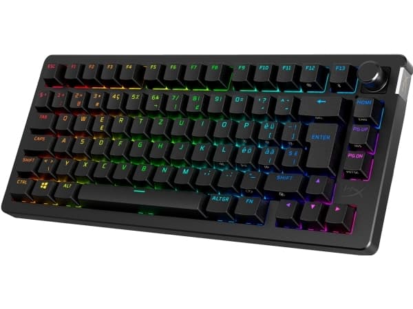HyperX Alloy Rise - Tangentbord - 1000 Hz avlyssningsfrekvens, 100% anti-ghosting, 80 miljoner tangentryck - 75% - bakgrundsbelysning - trådlös - 2.4