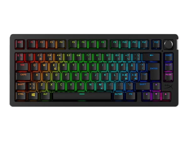 HyperX Alloy Rise - Tangentbord - 1000 Hz avlyssningsfrekvens, 100% anti-ghosting, 80 miljoner tangentryck - 75% - bakgrundsbelysning - trådlös - 2.4