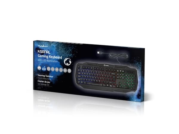 Nedis GKBD100BKUS, Kabel, USB, Membrantangentbrytare, QWERTY, LED, Svart