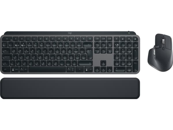 Logitech MX Keys S Combo, Täysikokoinen (100 %), RF Wireless + Bluetooth, Näppäimen saksikytkin, LED, Grafiitti, Sisältää hiiren