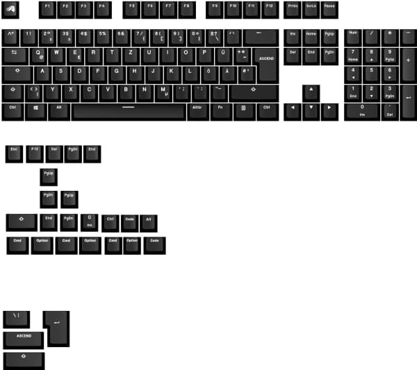 Glorious GPBT Basics Keycaps, ISO Layout (DE), PBT, Dye-Sub - Classic Black