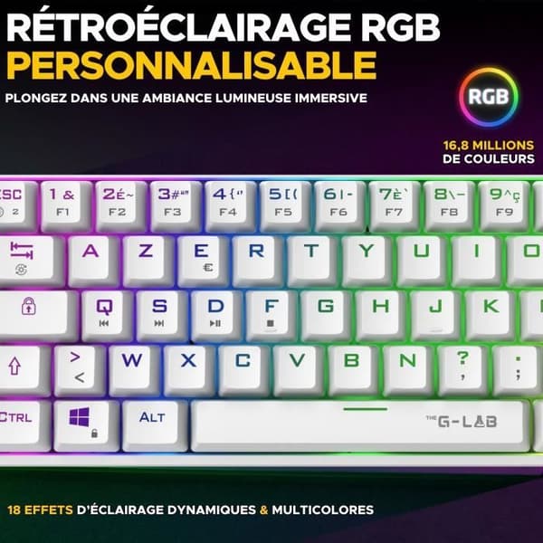 Speltangentbord - The G-Lab - KEYZ TITAN - Mekanisk (röd switch) - Trådbunden - RGB - Vit